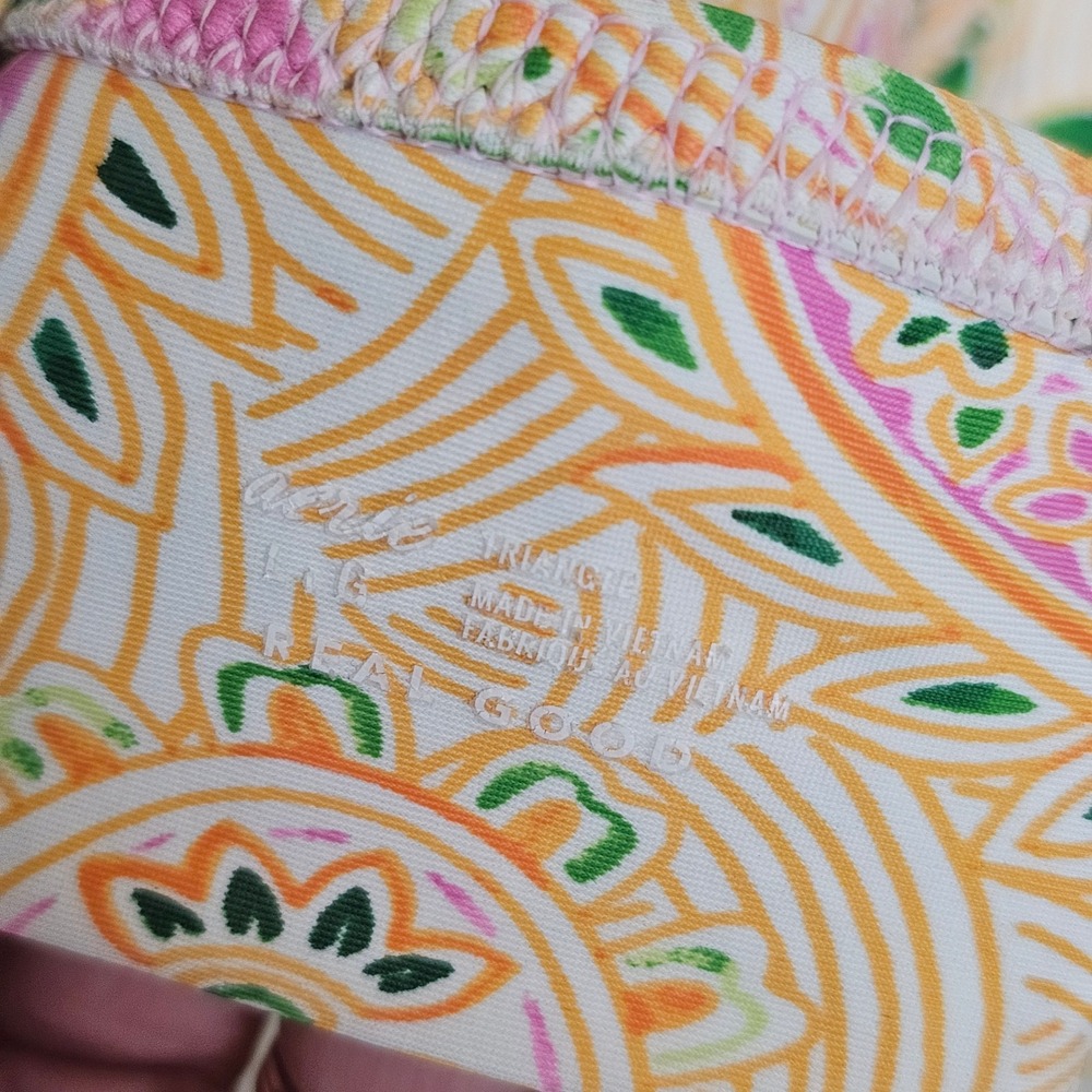 Aerie Triangle Bikini Top Large Floral Paisley Ruffle Pink Green - Picture 4 of 4